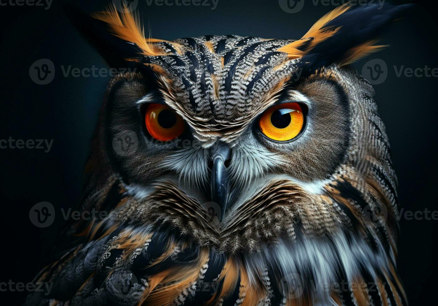 AI generated Realistic portrait of an owl on dark background. photo