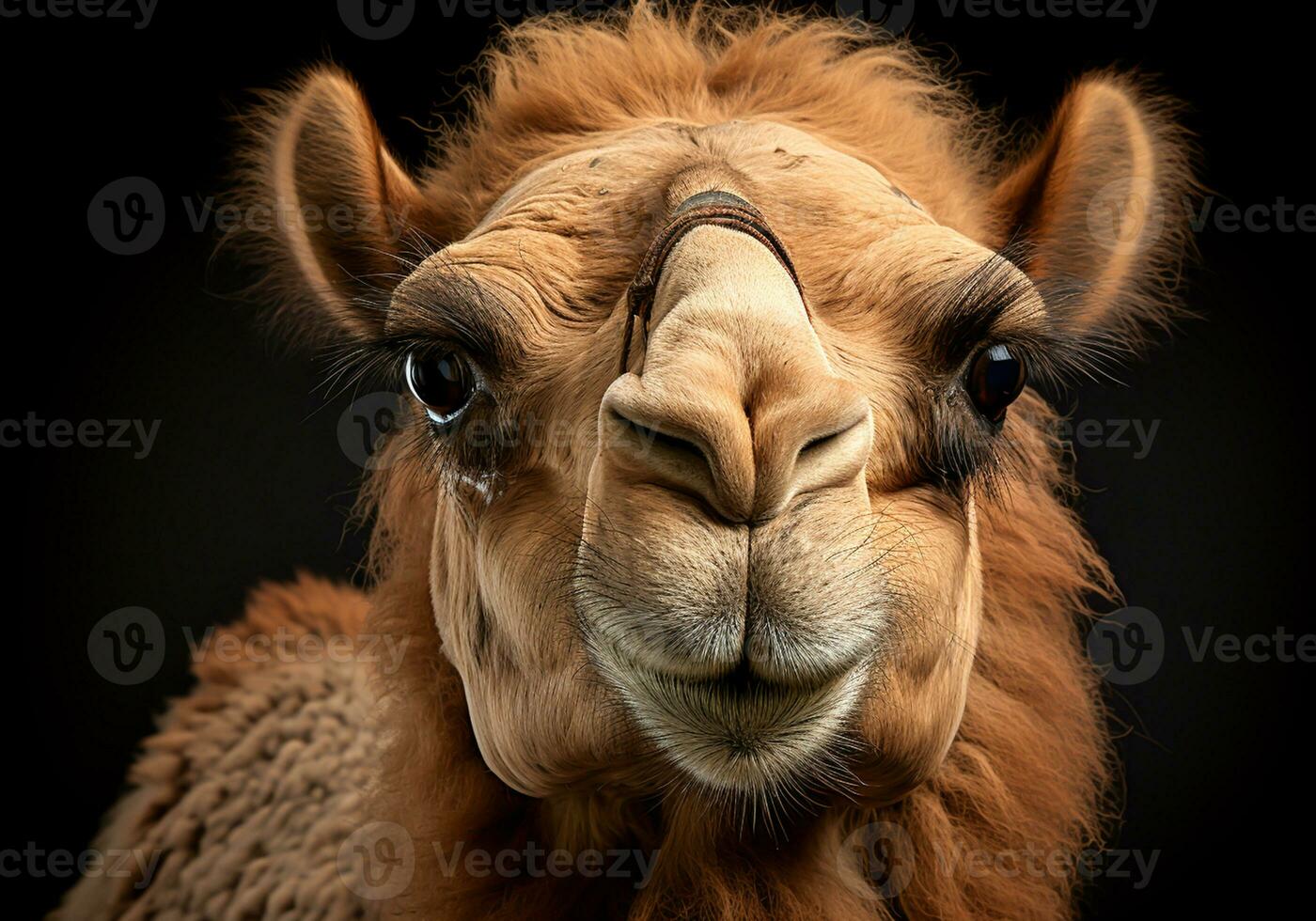 AI generated Realistic portrait of a camel on dark background. photo