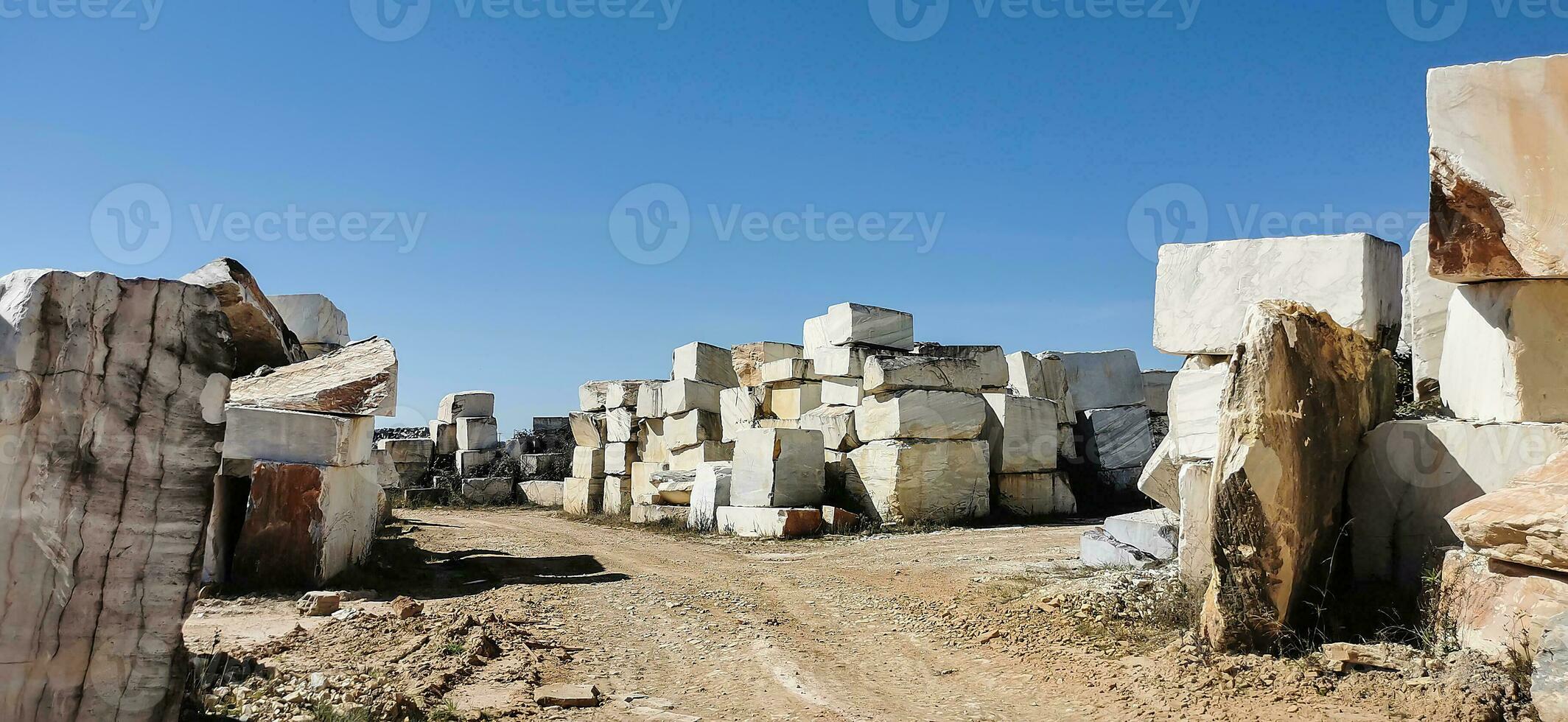 Huge blocks of stone in an operating quarry photo