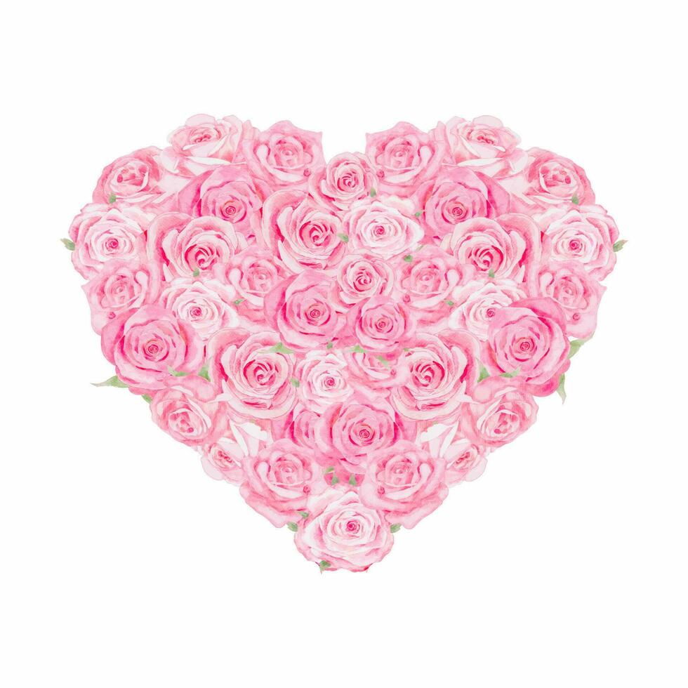 acuarela rosado rosas con amor forma dibujo digital pintura para San Valentín día tarjeta o polvoriento rosado Boda ramo de flores vector