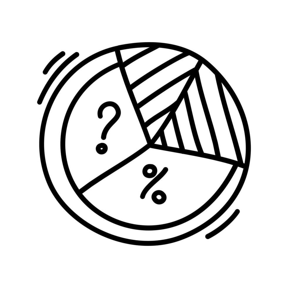 Circle chart in doodle style. Hand drawn round graph with fragments with hatched slices. Vector graphic illustration.