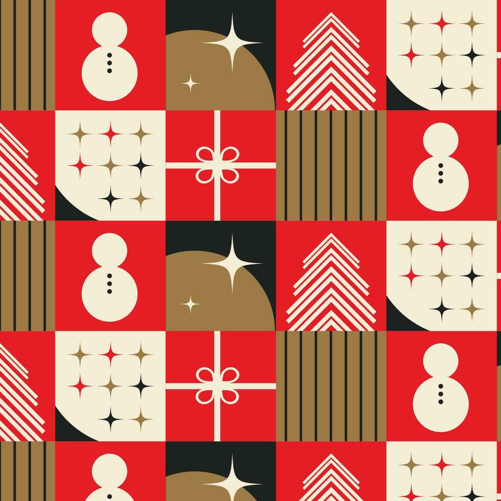 christmas background with snowflakes. New Year's pattern in Bauhaus style. Christmas background in Bauhaus style. Vector illustration