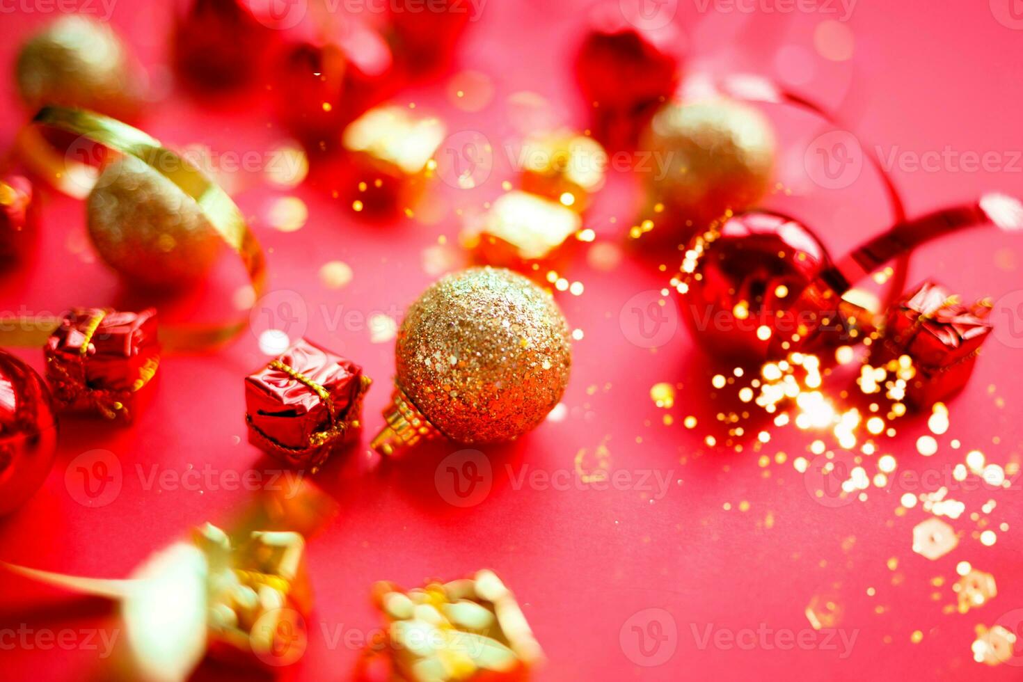 small boxes with gifts in sequins. happy new year concept photo
