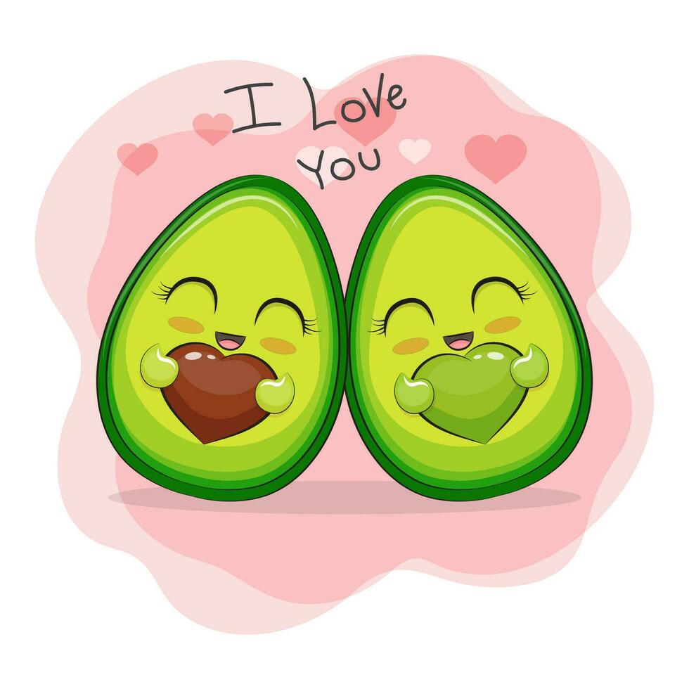 Pareja linda aguacate kawaii San Valentín día modelo vector