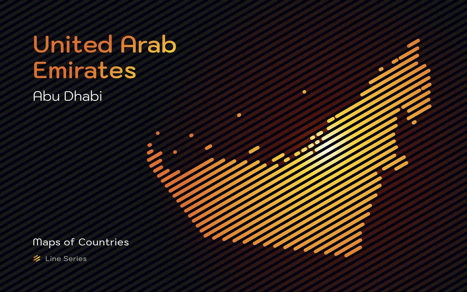 sin dar árabe emiratos mapa con un capital de abu dhabi mostrado en un oro línea modelo vector