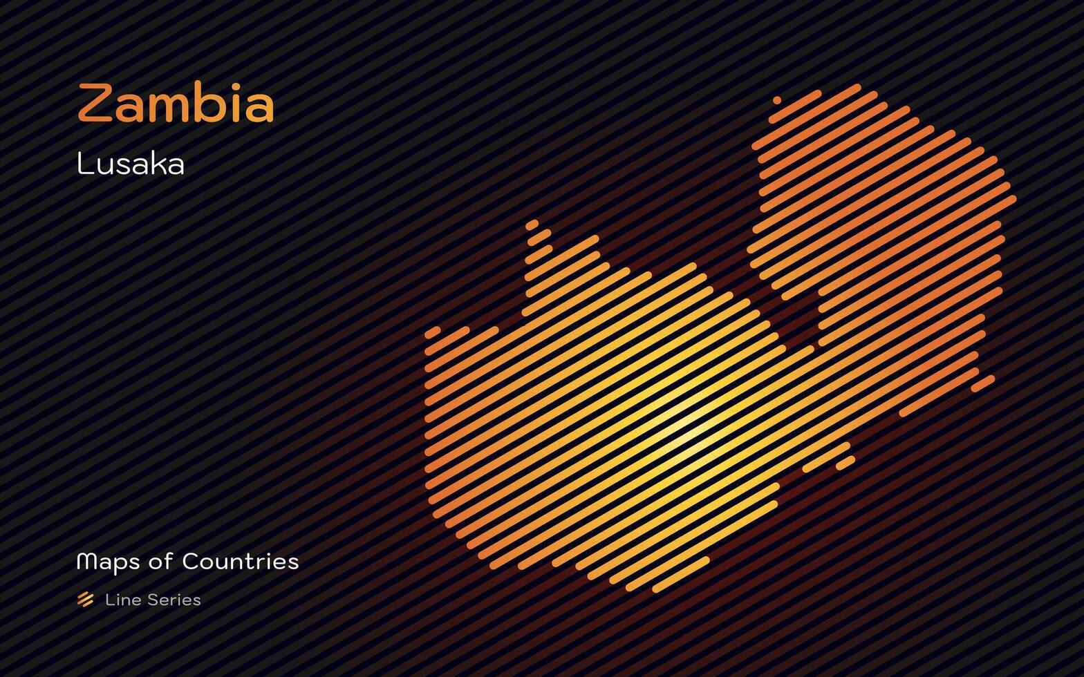 Abstract Map of Zambia in gold sloping lines Pattern with Capital of