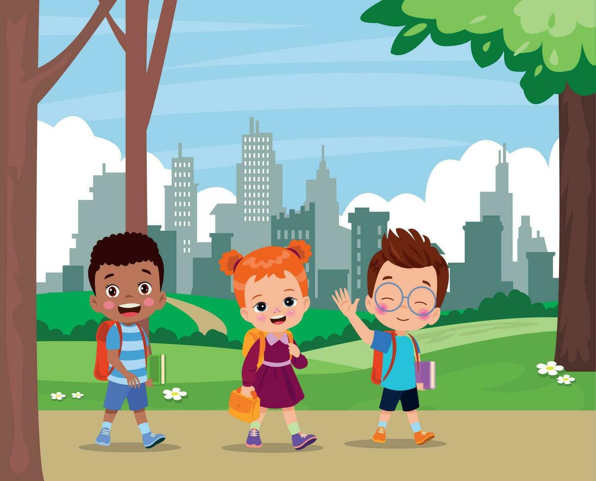 children walking to school vector