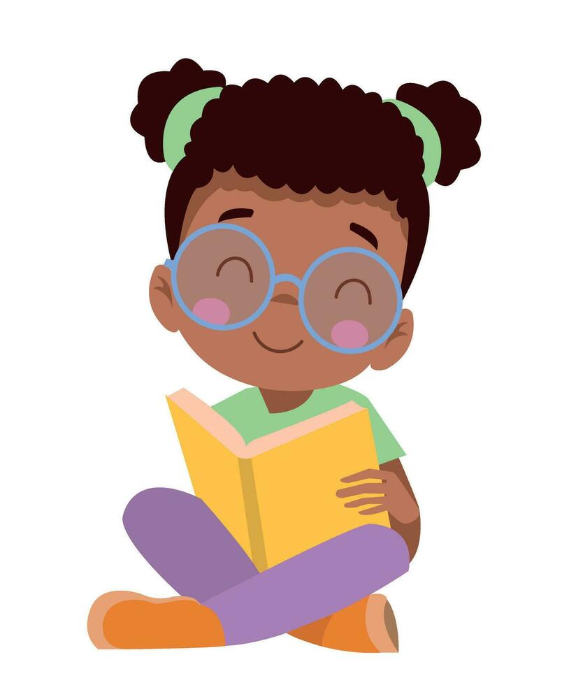 Cute Little boy reading book illustration vector
