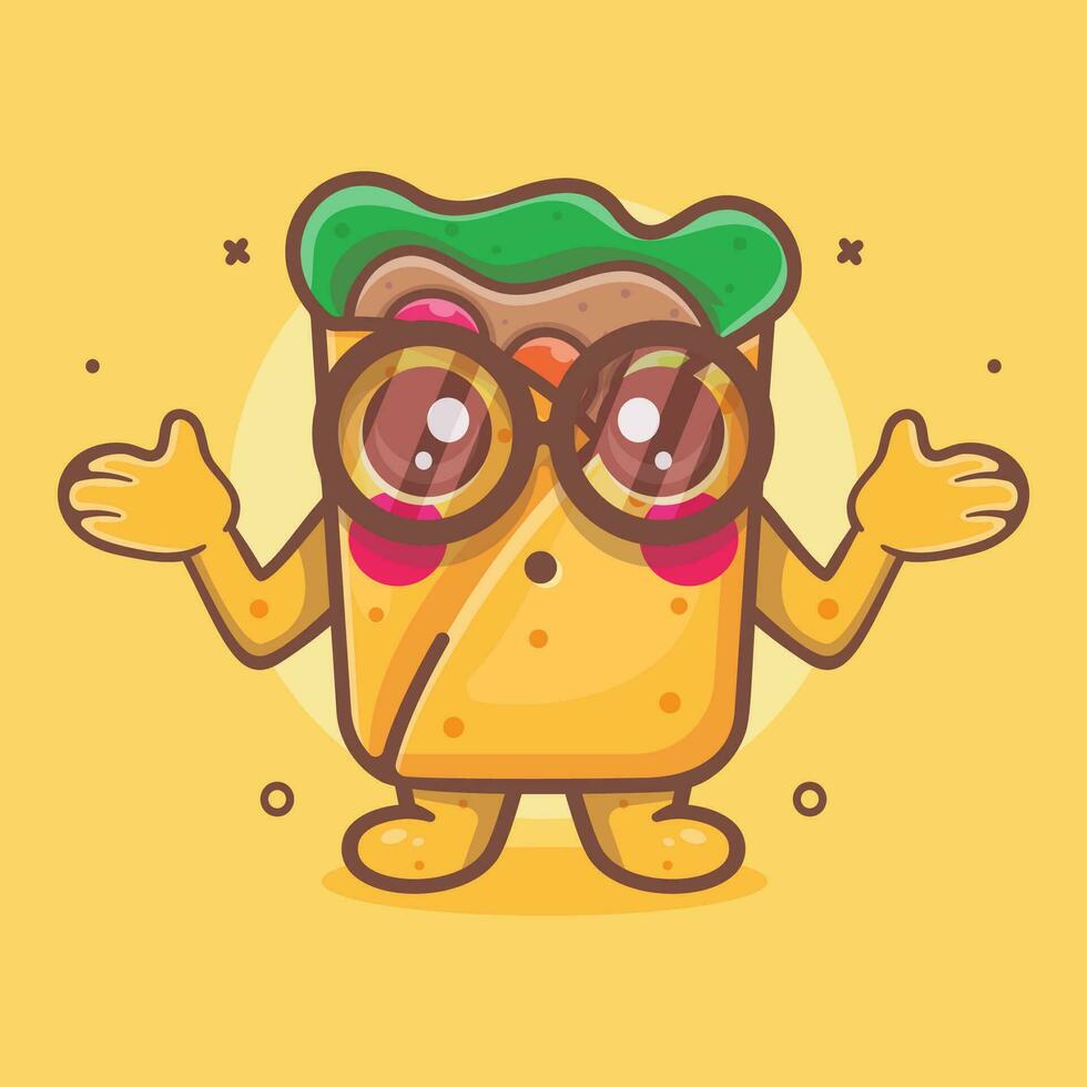 kawaii burrito food character mascot with confused expression isolated cartoon in flat style design vector