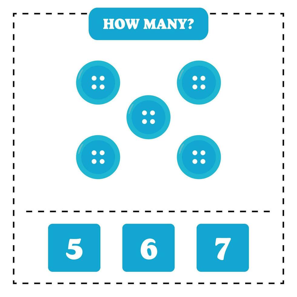 Counting game for kids. How many button are there Educational worksheet design for children. vector