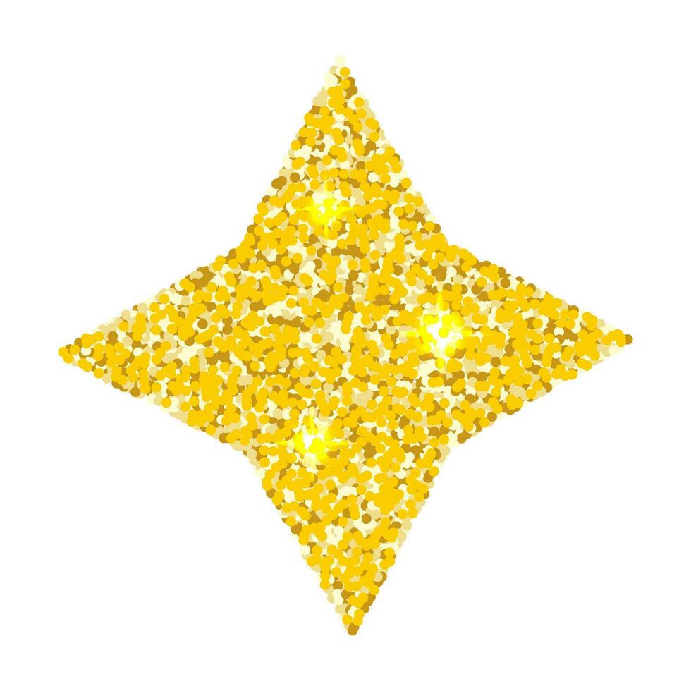 Gold glitter star with four rays isolated on white background. Bright vector shiny holiday element.