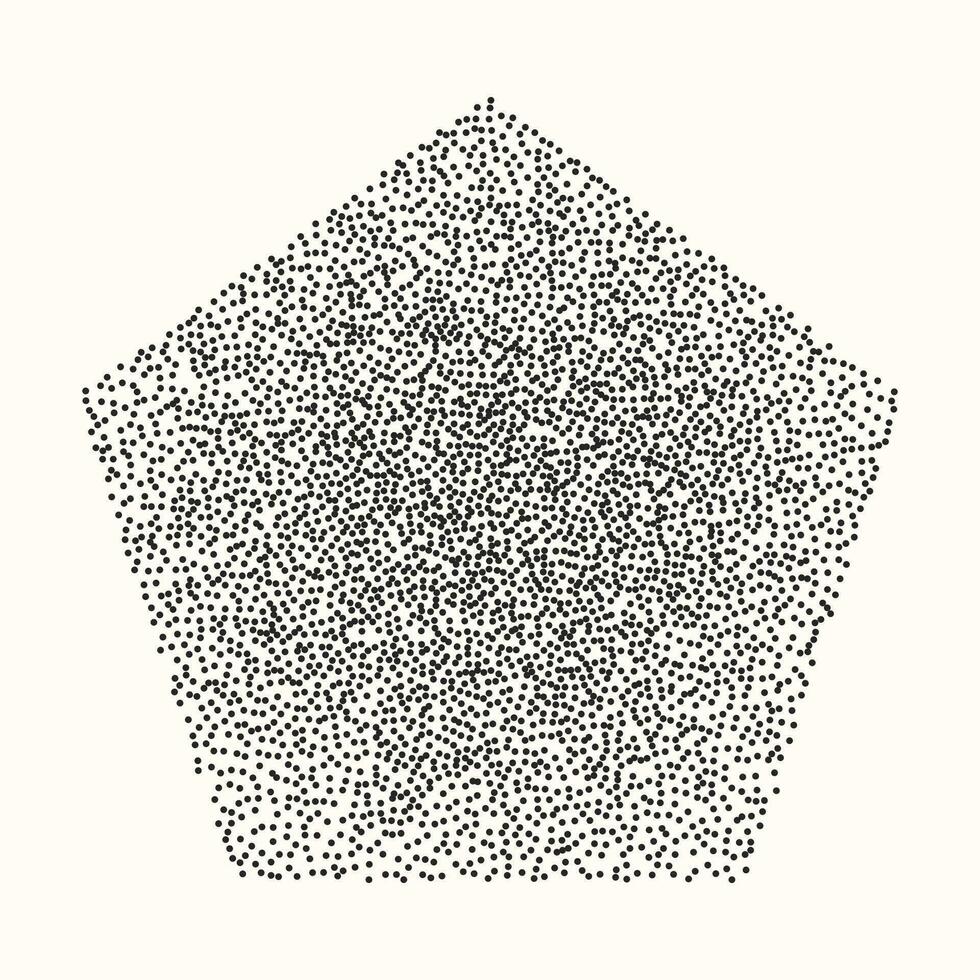 Vector element in retro style, black pentagon on a light background with noisy sand texture. Halftone effect, dotted image.