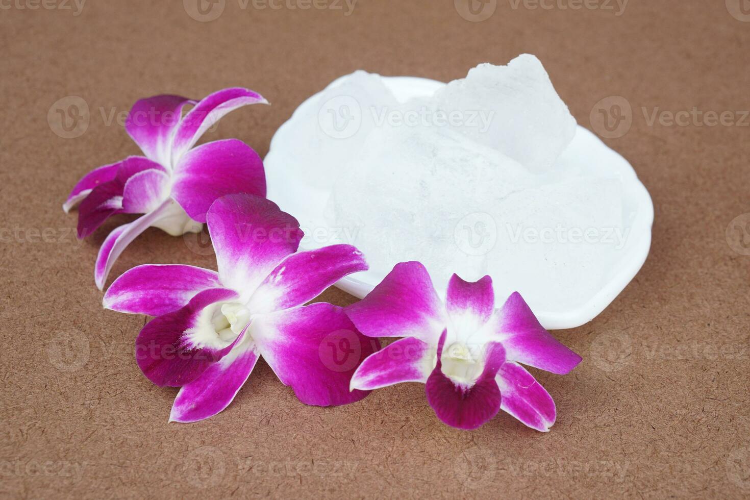 Crystal clear alum stones or Potassium alum decorated with flowers and