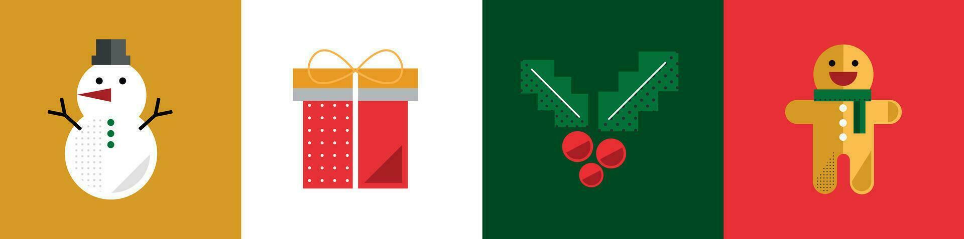 Christmas elements in modern minimalist geometric modern style. Colorful flat vector cartoon style illustration. Christmas tree with geometric patterns, stars and abstract elements