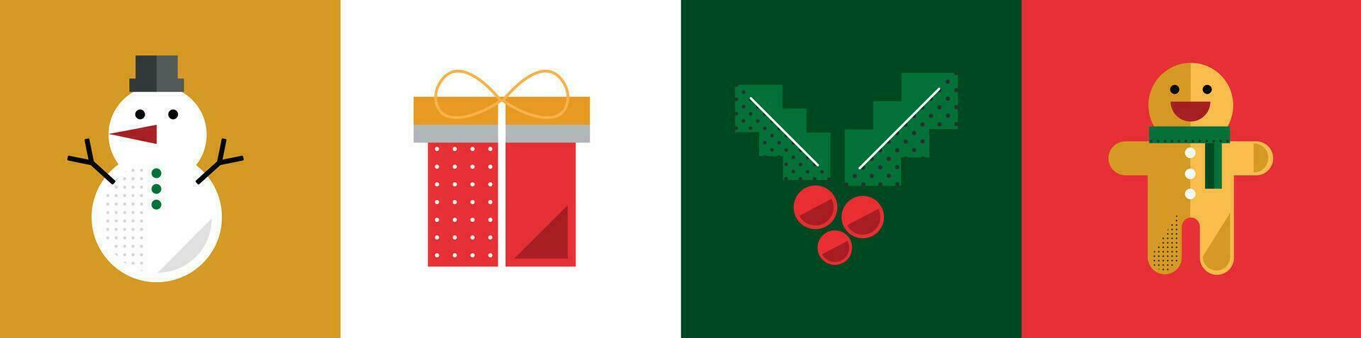 Navidad elementos en moderno minimalista geométrico moderno estilo. vistoso plano vector dibujos animados estilo ilustración. Navidad árbol con geométrico patrones, estrellas y resumen elementos