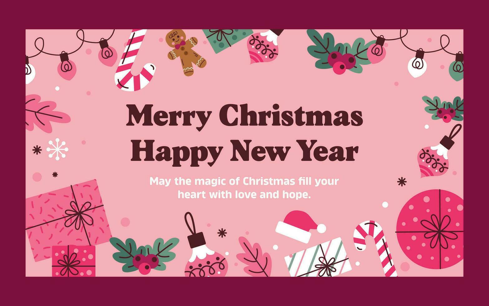 Merry Christmas and Happy New Year, greeting cards, posters, holiday covers. Colorful modern Christmas design, green, red, yellow and white. Christmas tree, balls, spruce branches, gift elements. vector