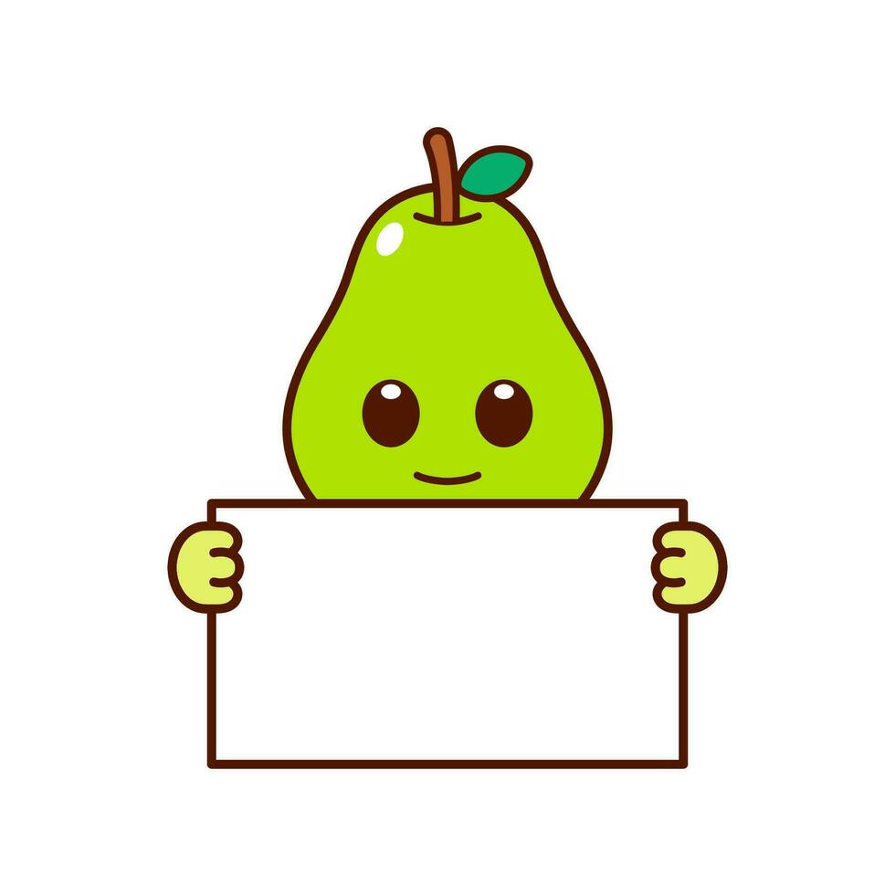 Cute Pear Character Holding a Blank Sign vector