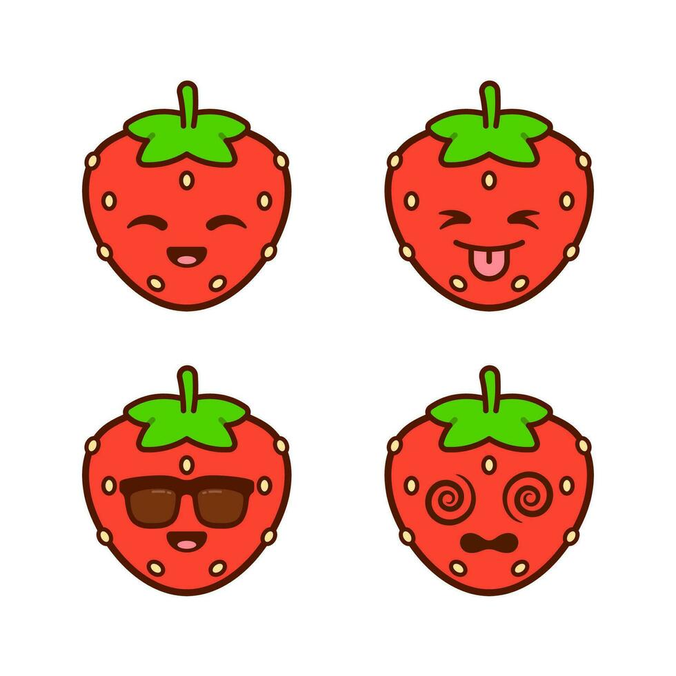 Set of Cute Strawberry Stickers vector