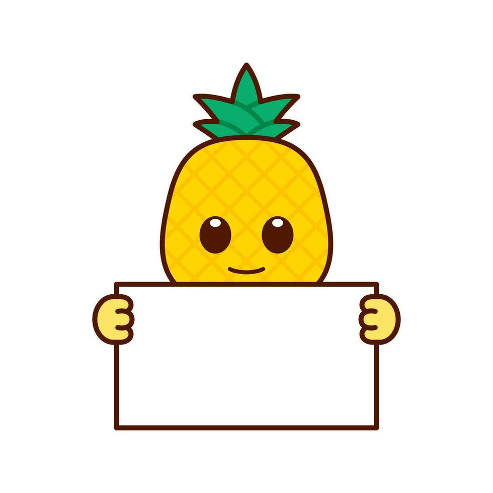 Cute Pineapple Character Holding a Blank Sign vector
