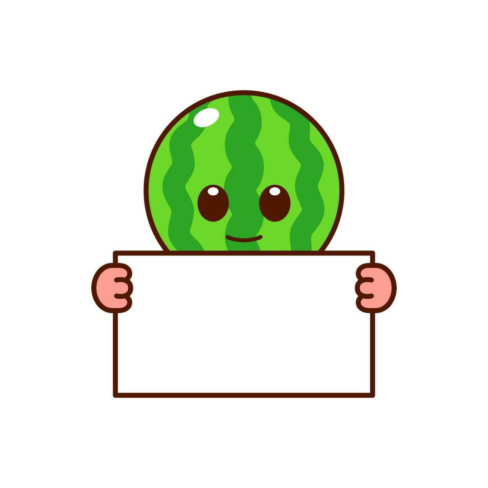 Cute Watermelon Character Holding a Blank Sign vector