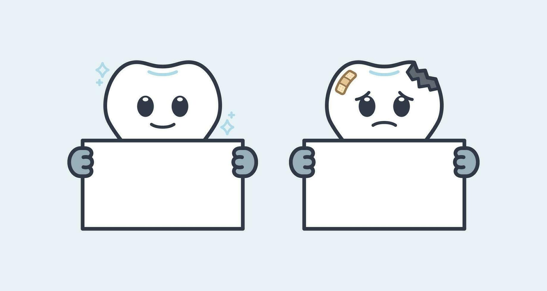 Cute Tooth Character Holding a Blank Sign vector