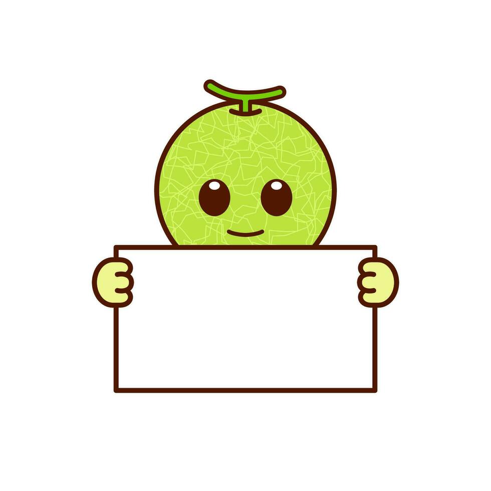 Cute Melon Character Holding a Blank Sign vector