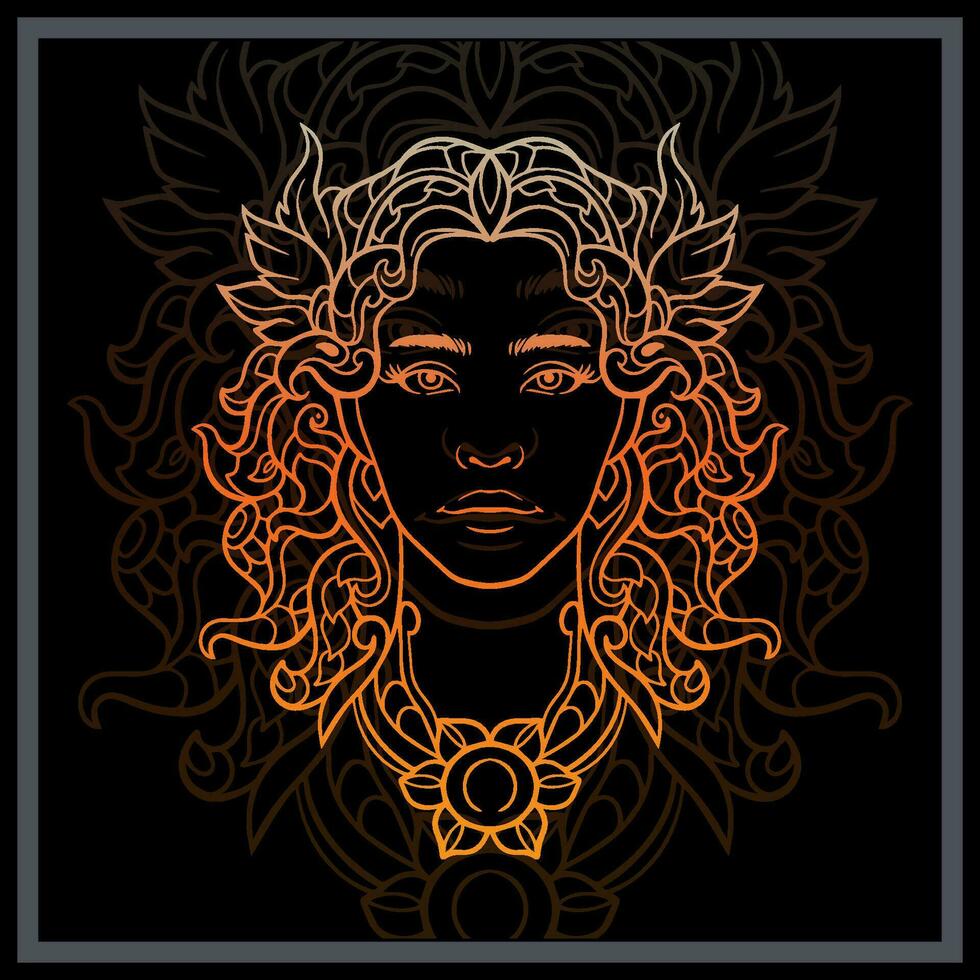 Gradient Colorful Aphrodite head mandala arts isolated on black background vector