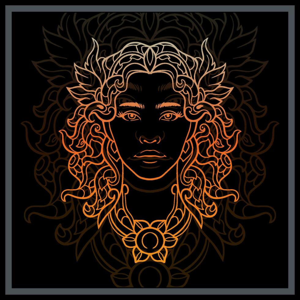 Gradient Colorful Aphrodite head mandala arts isolated on black background vector