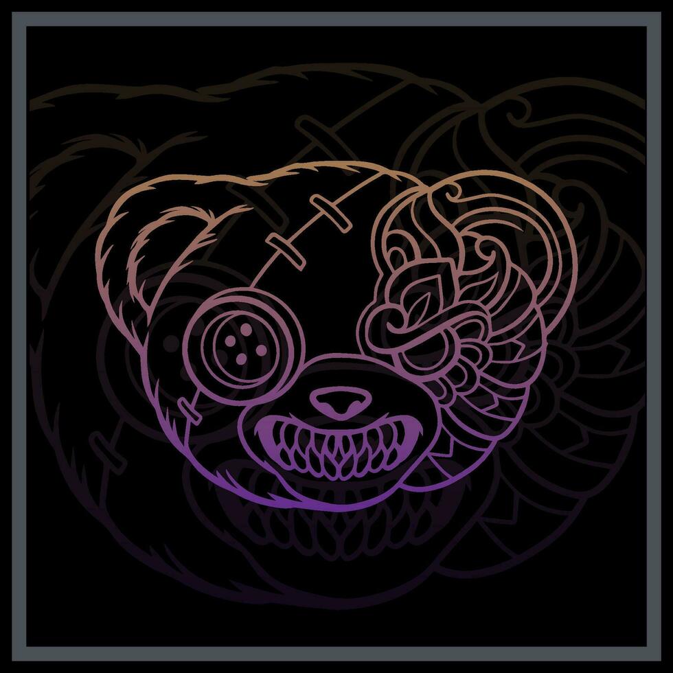 Gradient Colorful Voodoo bear mandala arts isolated on black background vector