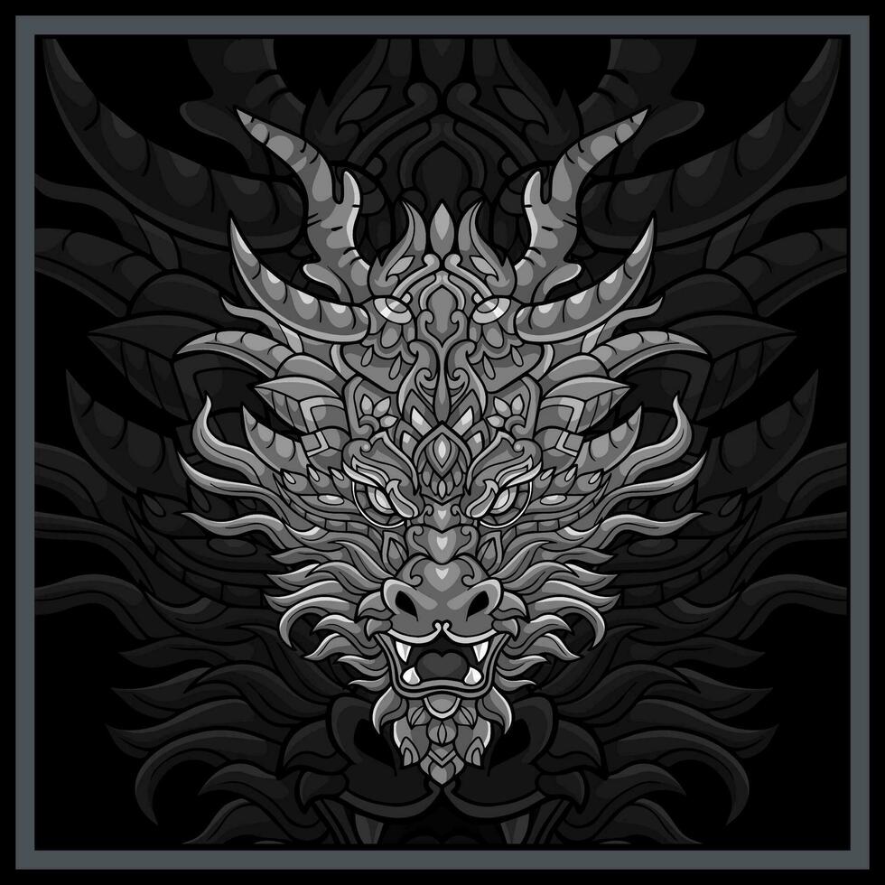 Monochrome Dragon head mandala arts isolated on black background vector