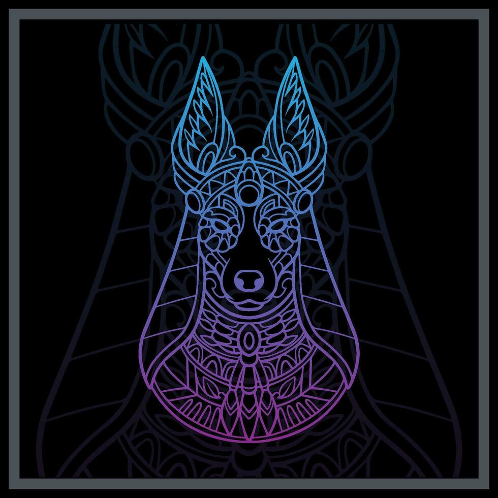 Gradient Colorful Anubis head mandala arts isolated on black background vector