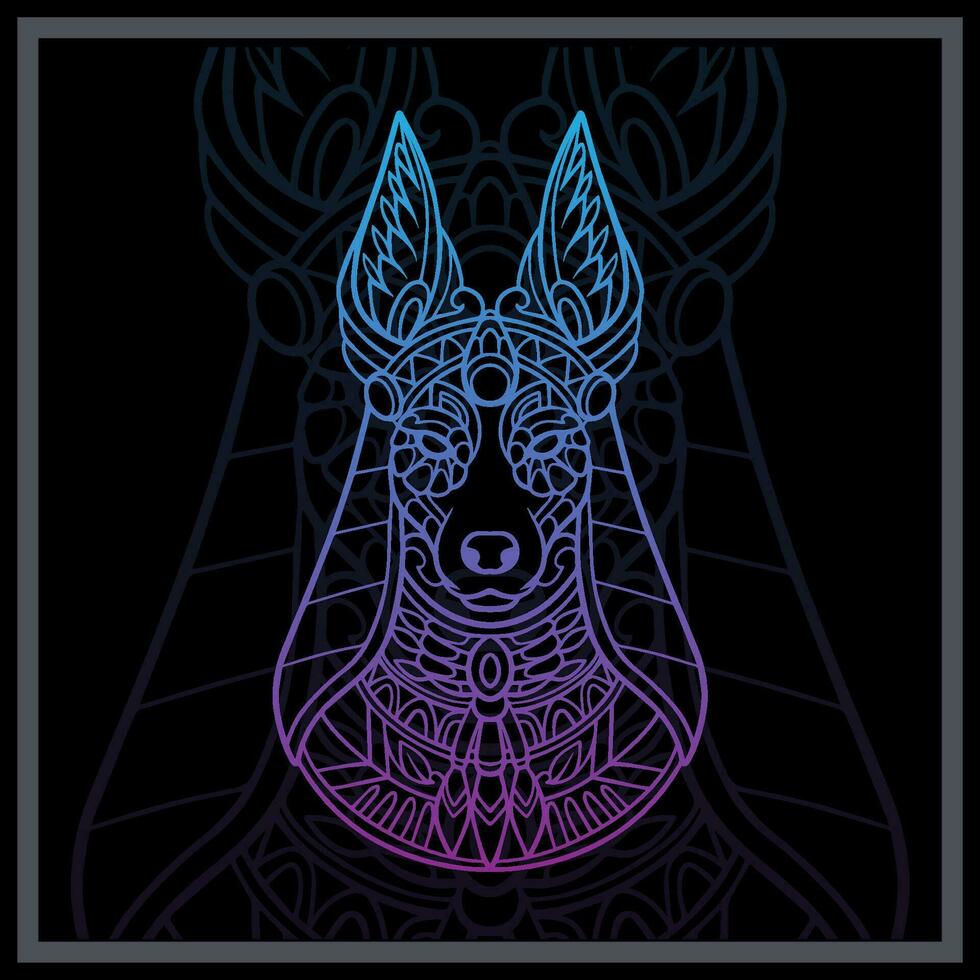 Gradient Colorful Anubis head mandala arts isolated on black background vector