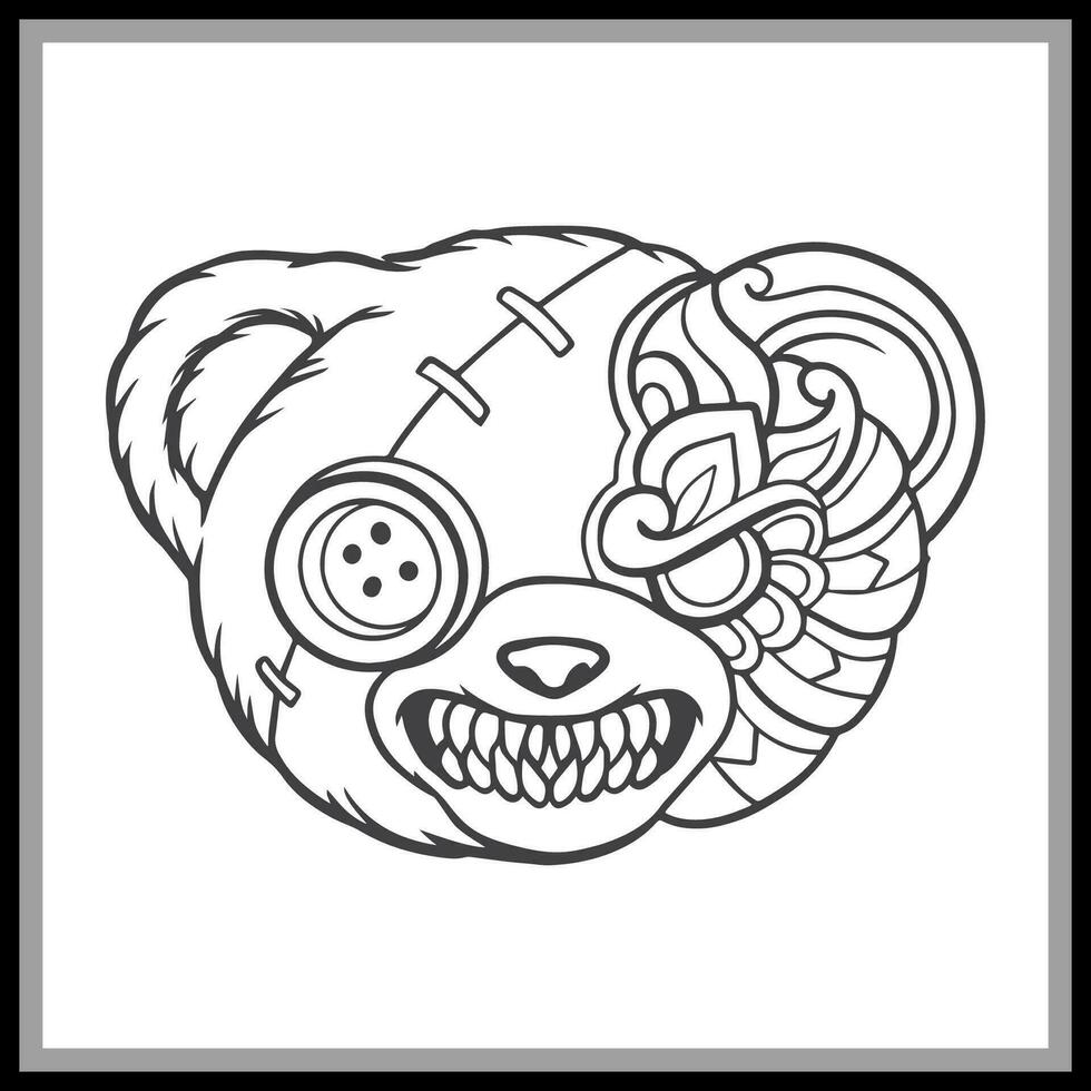 Voodoo bear mandala arts isolated on black background vector