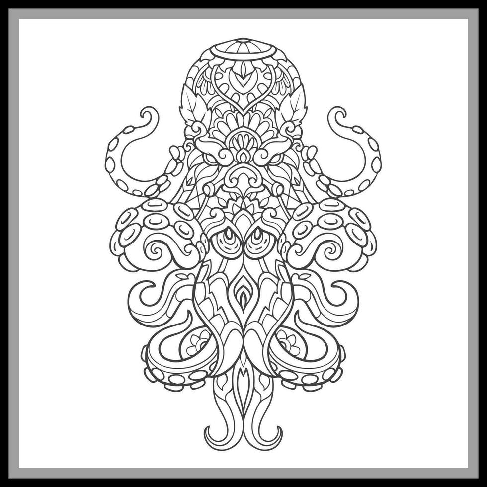 vistoso pulpo kraken mandala letras aislado en negro antecedentes vector