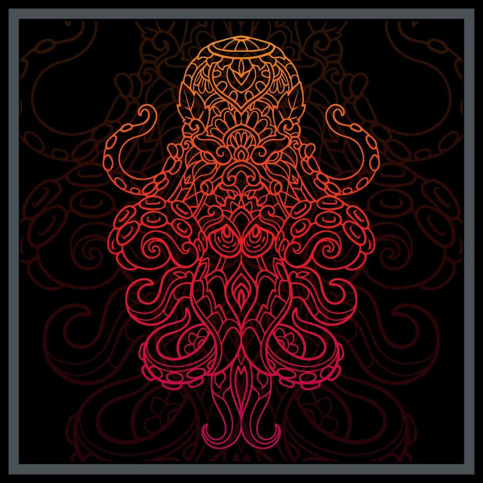 Gradient Colorful Kraken octopus mandala arts isolated on black background vector