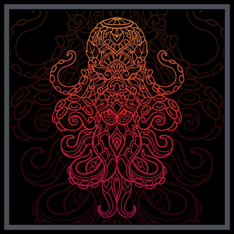 Gradient Colorful Kraken octopus mandala arts isolated on black background vector