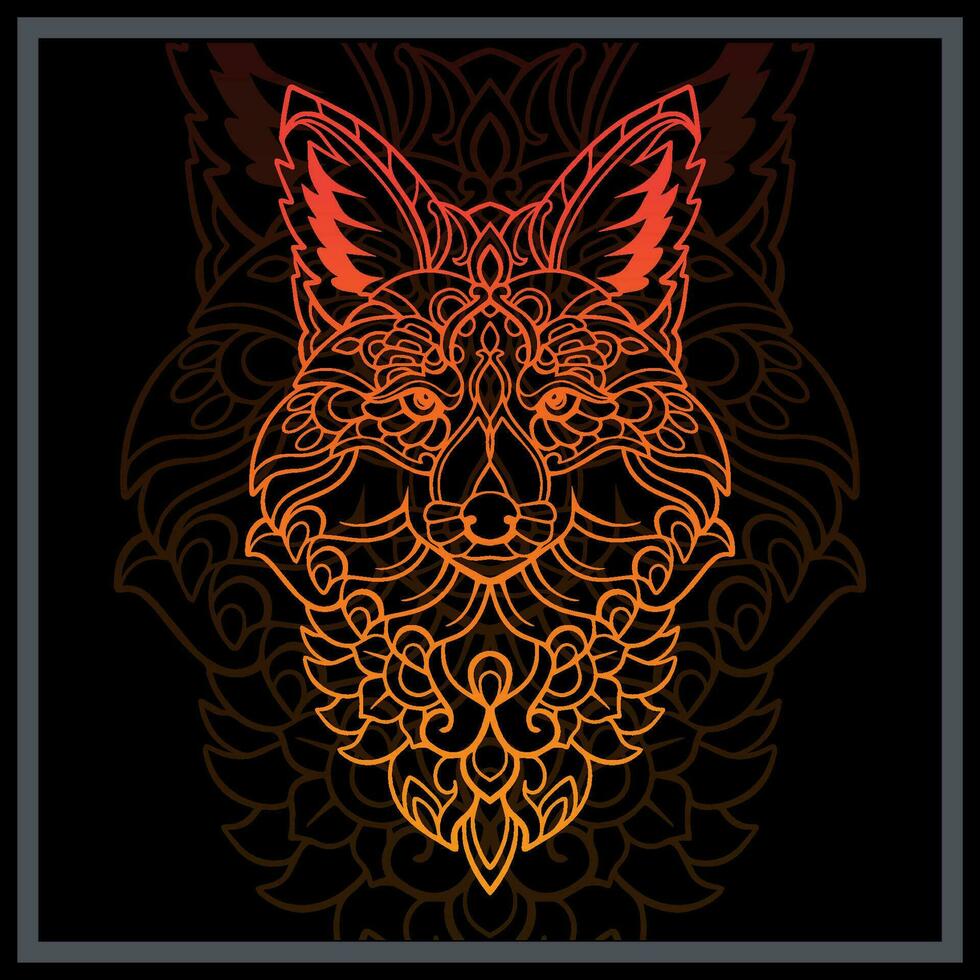 Gradient Colorful Fox head mandala arts isolated on black background vector