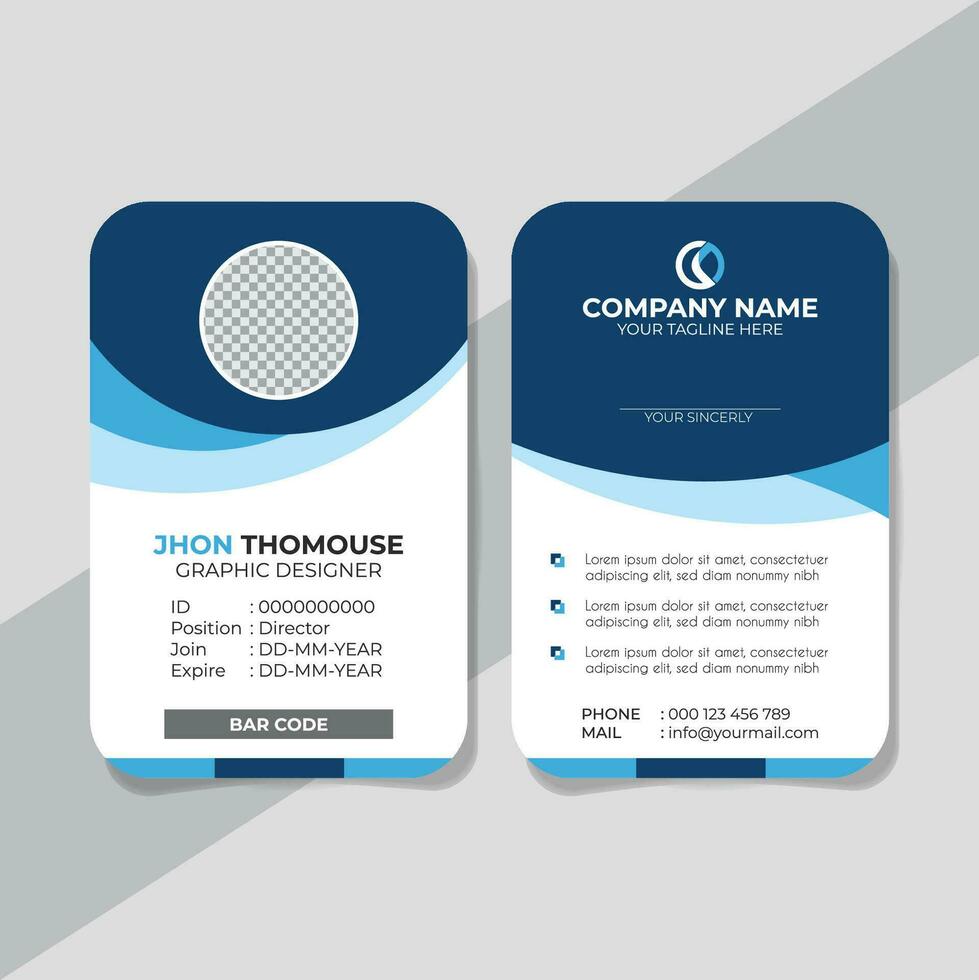 moderno corporativo identidad tarjeta con blanco y azul Armada líquido textura degradado fondo, elegante negocio empresa carné de identidad tarjeta vector