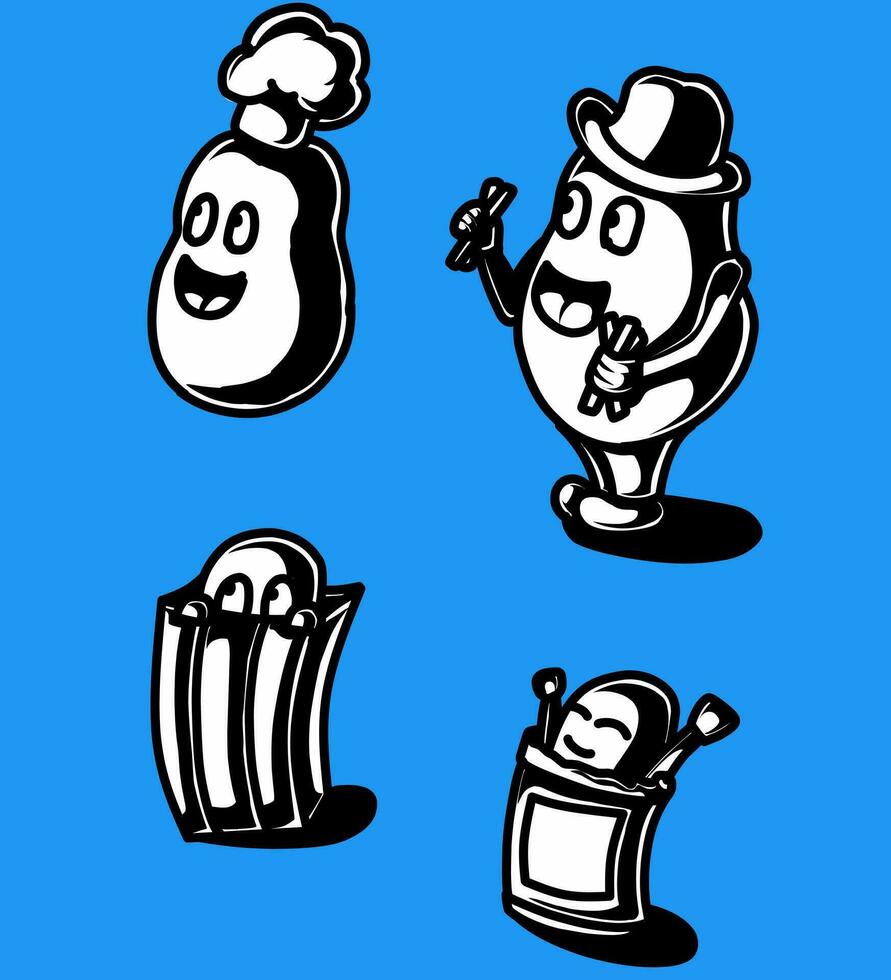 a black and white illustration of the potato mascot vector
