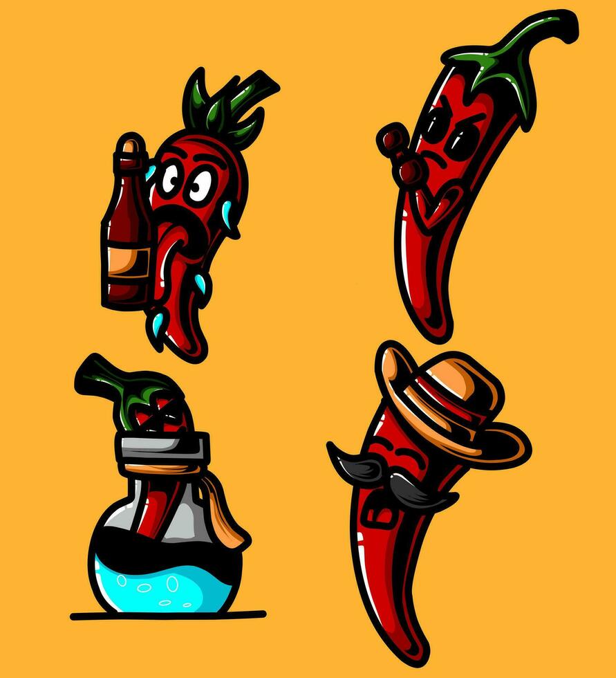 an illustration of a colorful chili mascot vector