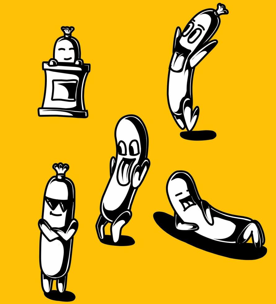 a black and white illustration of the sausage mascot vector