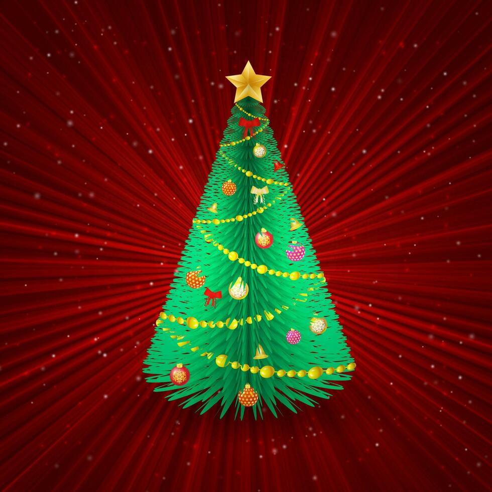 Christmas tree on red abstract background. vector