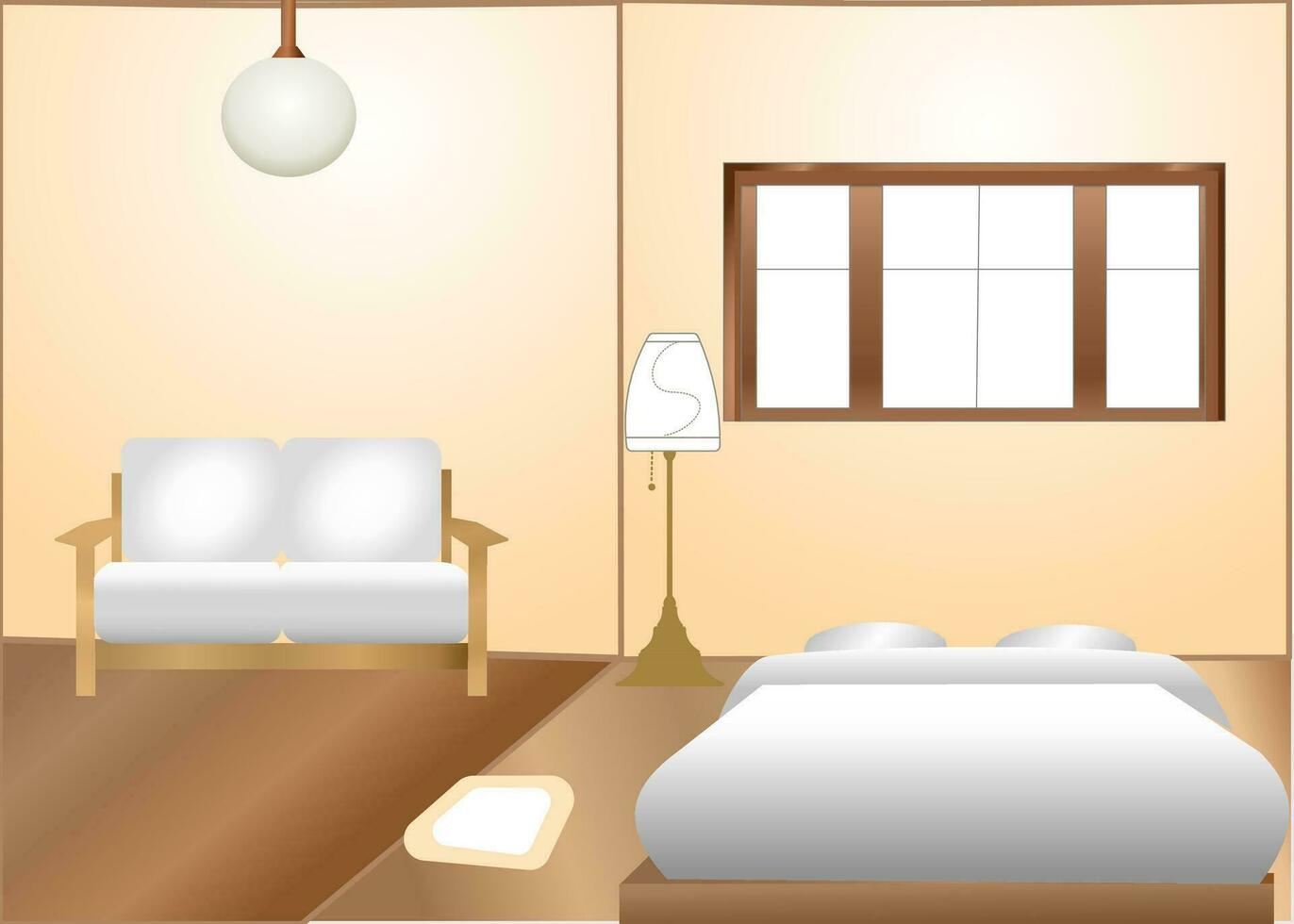 ilustración de interferencia cama habitación decoración en muji estilo mínimo interior diseño vector