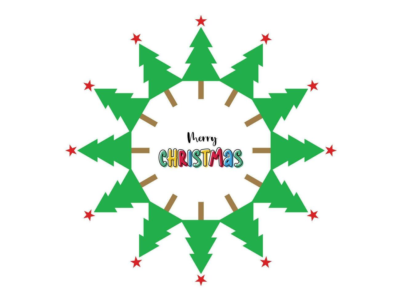 Green colourful Merry Christmas tree symmetrical mandala art vector