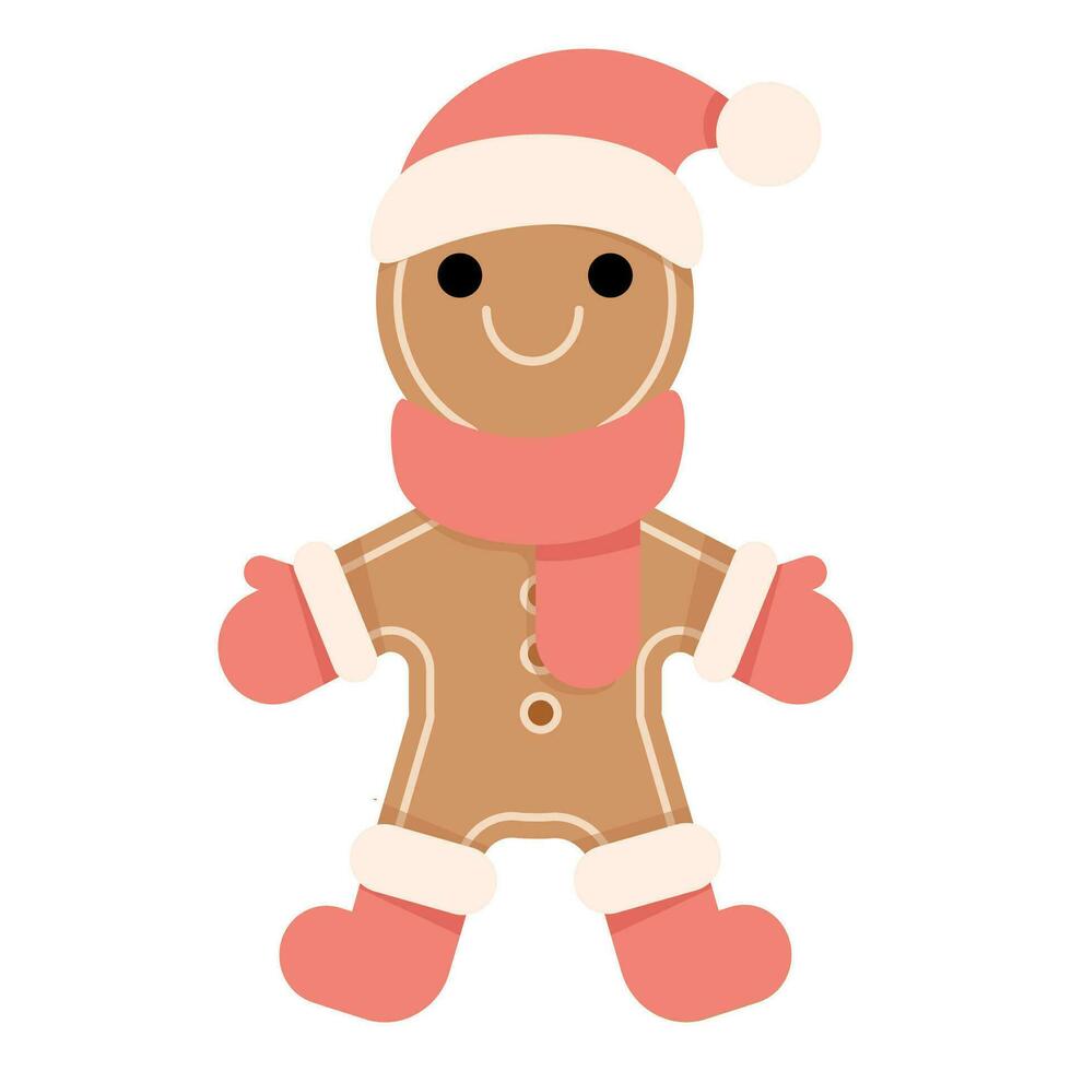 Merry gingerbread christmas character with red hat and mittens vector