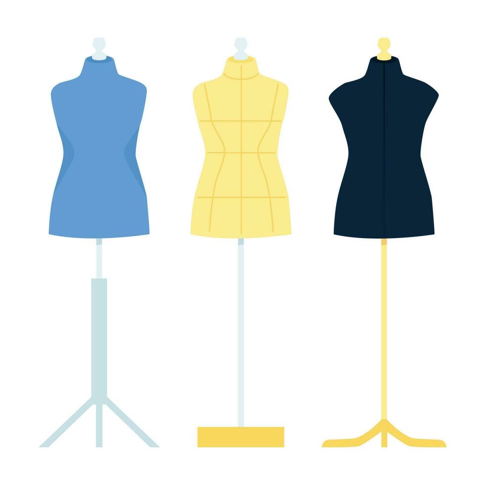 Set of different sewing mannequins vector