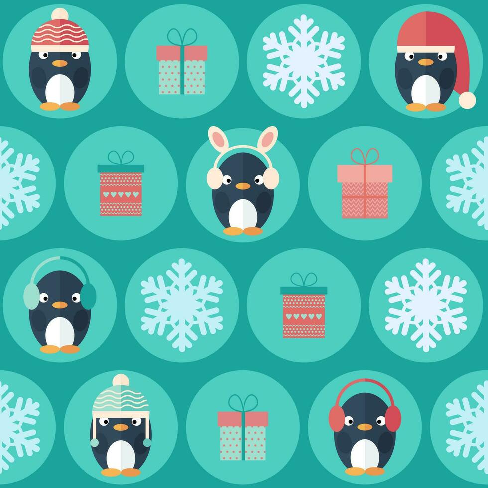 Christmas seamless pattern with penguins vector