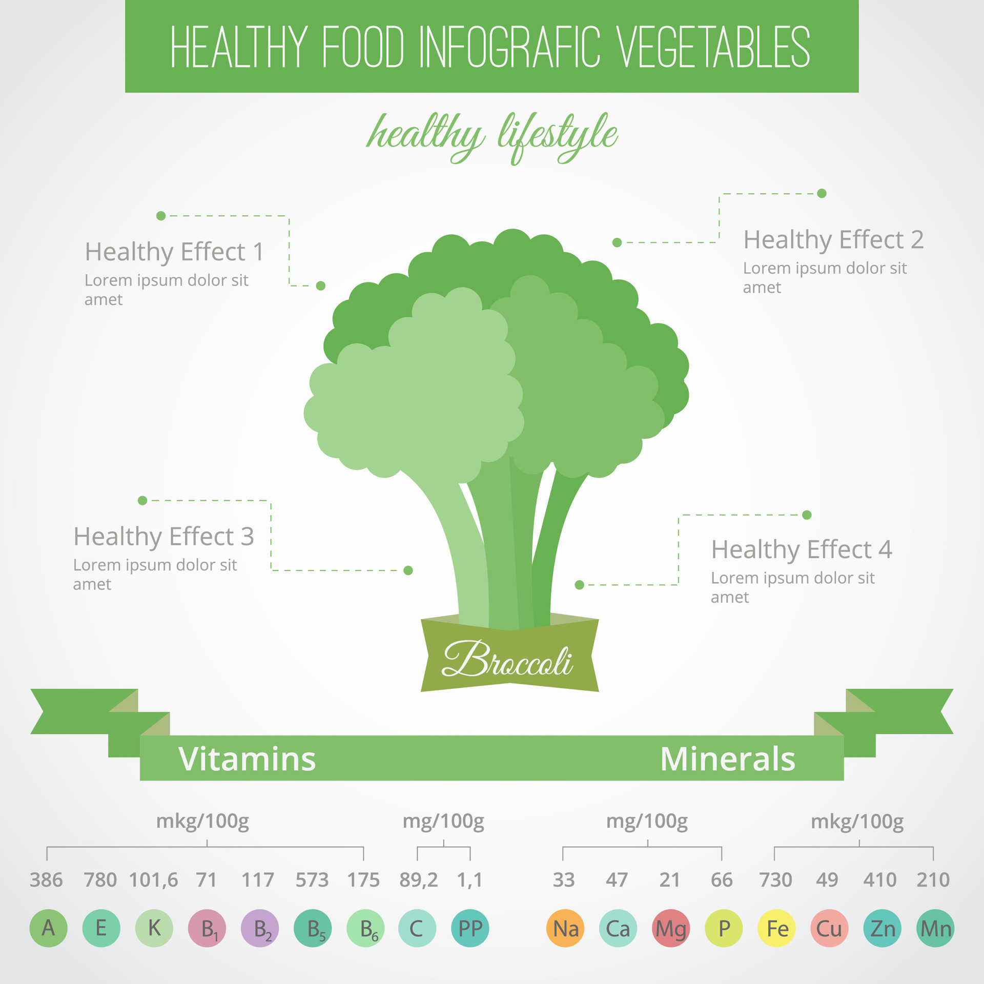 Infographics with broccoli template with vitamins and minerals 34984532