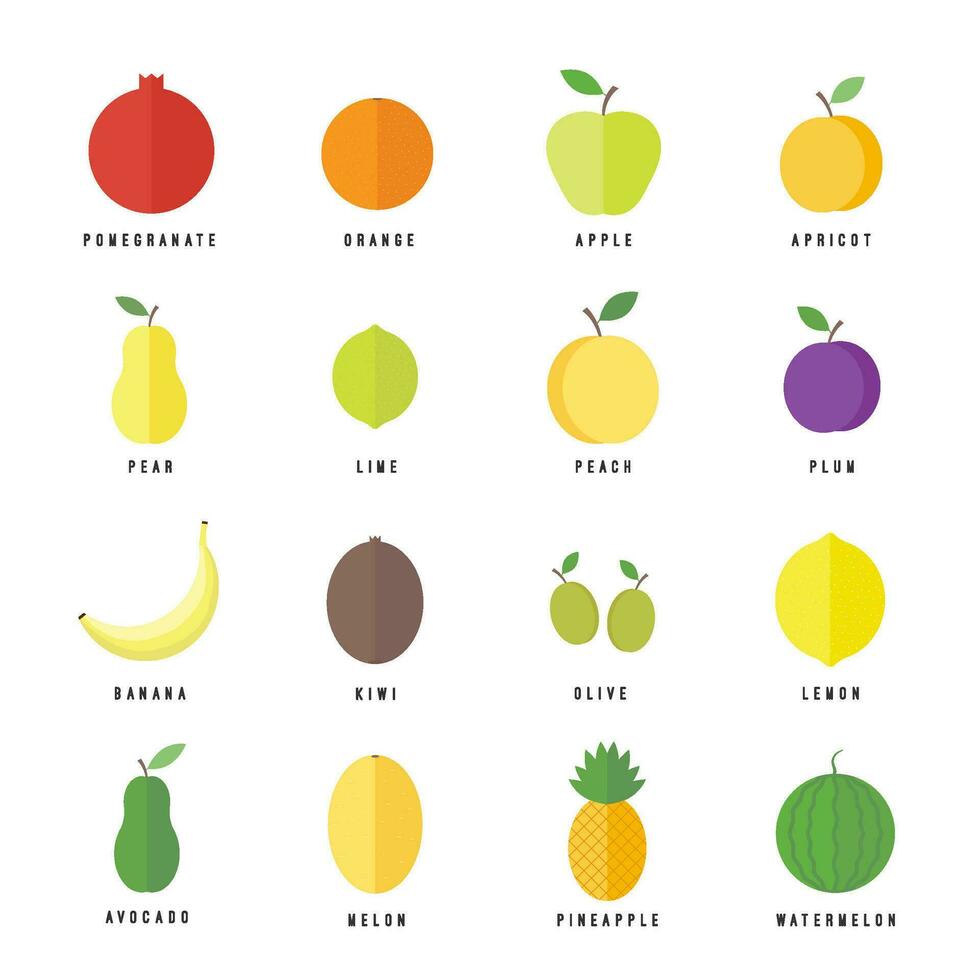 frutas y bayas plano íconos aislado conjunto vector