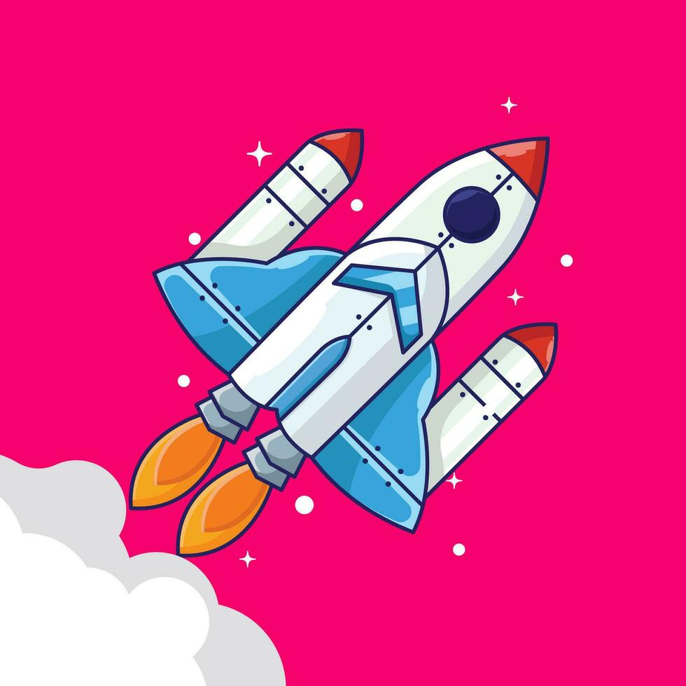 Space Rocket Vector Icon Illustration. Flat Cartoon Style Suitable for Web Landing Page, Banner, Flyer, Sticker, Card, Background